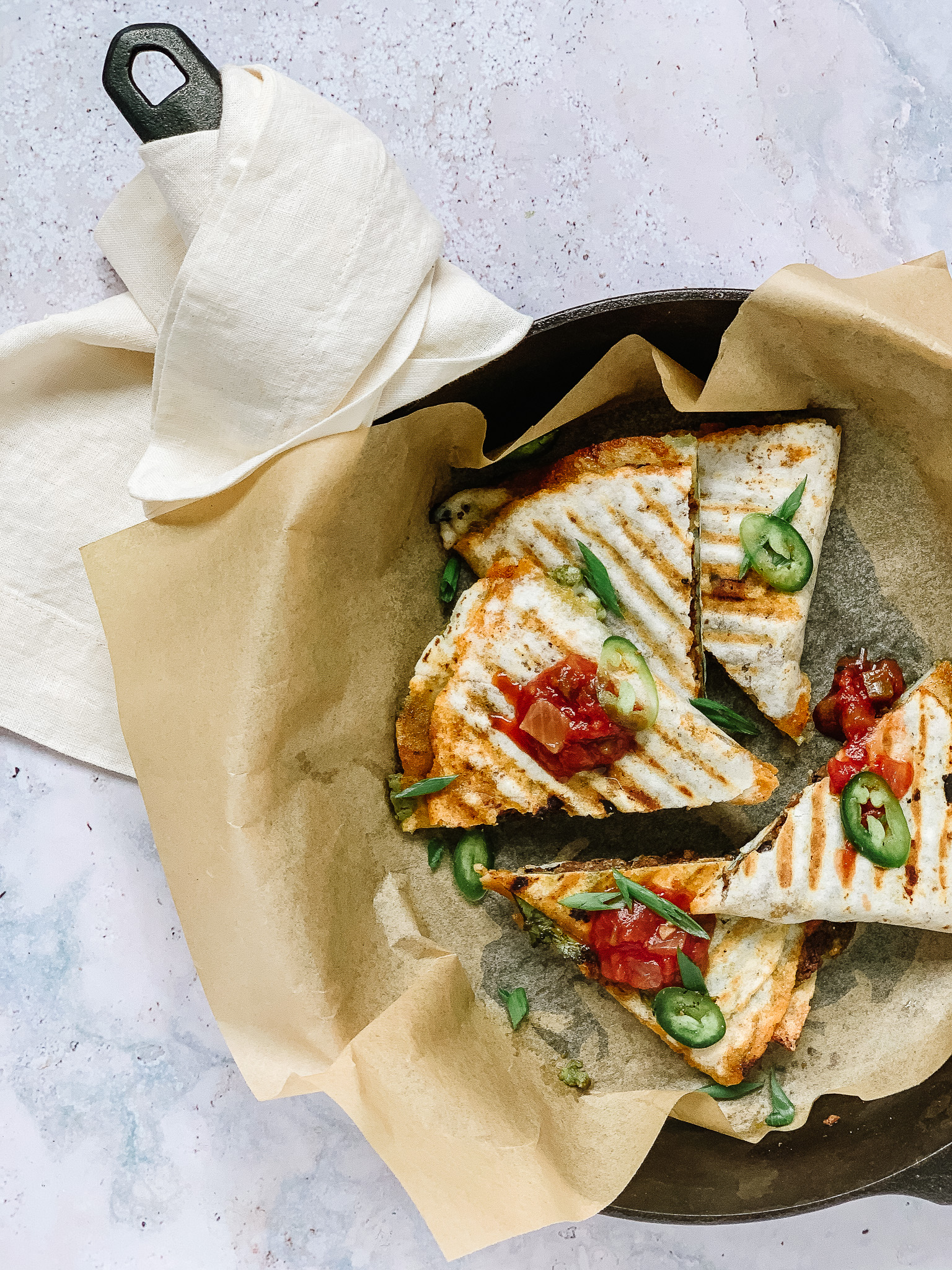Quesadilla in a pan with Burrito Sauce