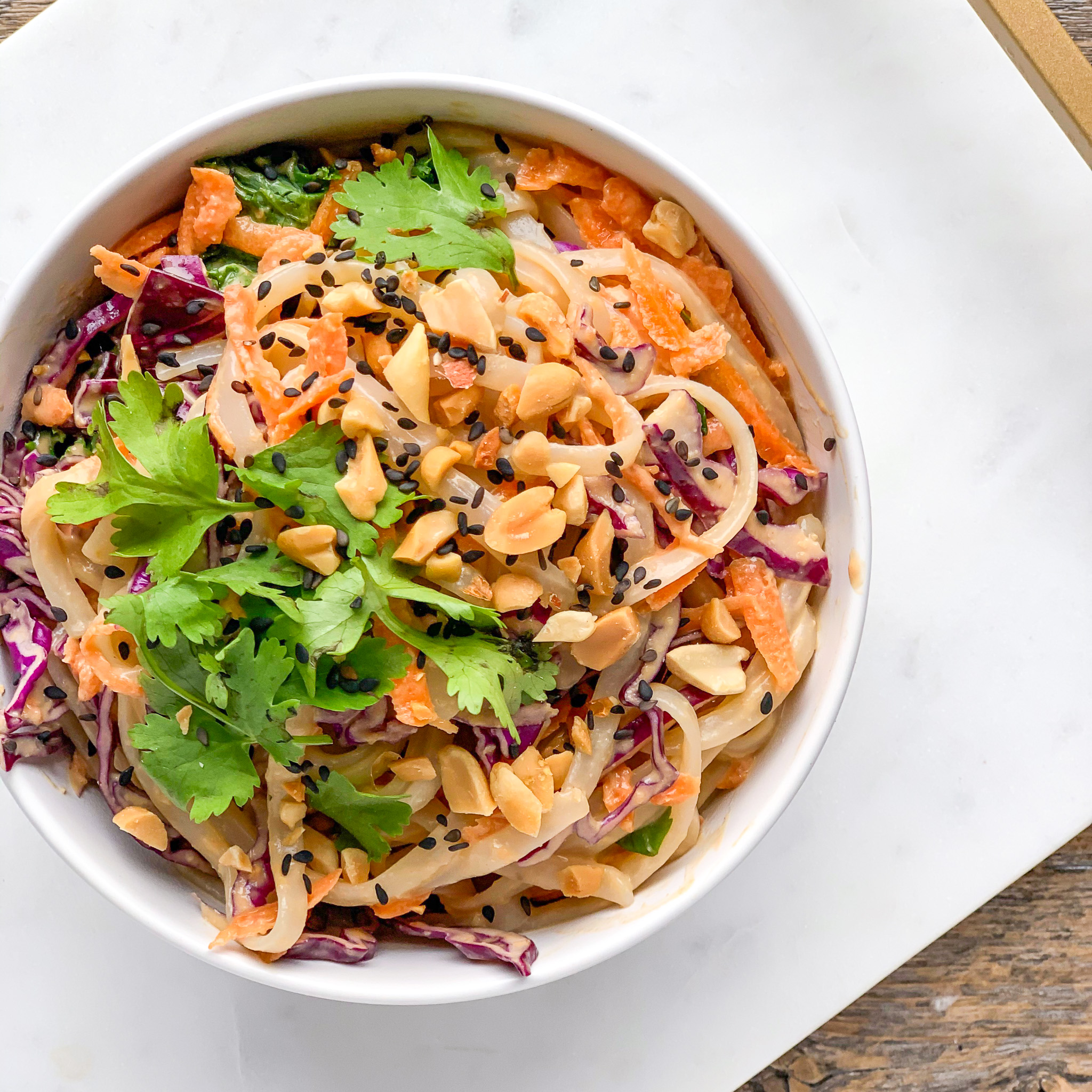 Peanut Sauce on a Pad thai noodle bow dish