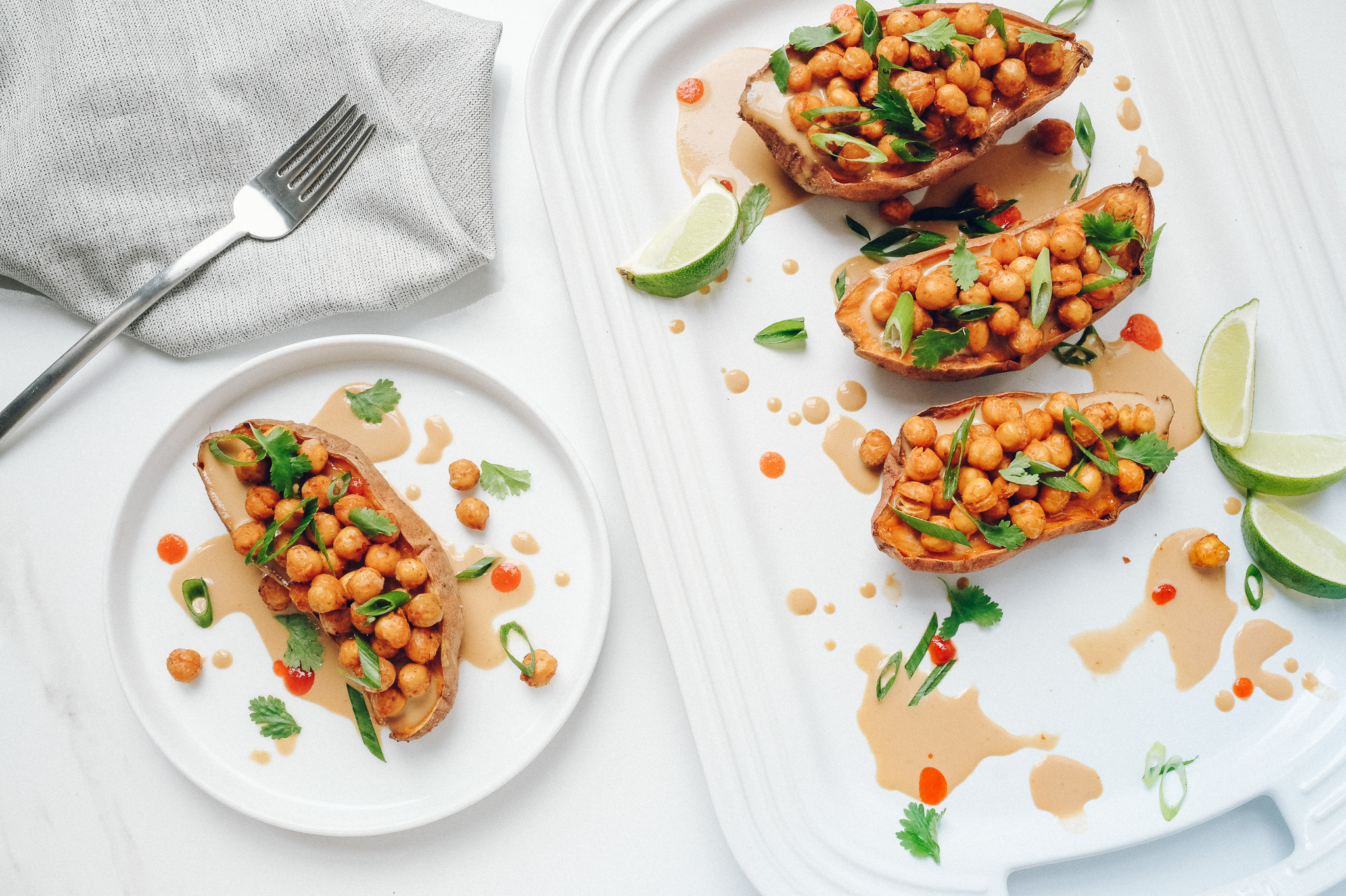 Roasted Chic Peas on baked potatoes with garlic aioli